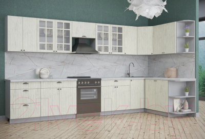 Готовая кухня Интерлиния Берес 1.7x3.8 правая (дуб снежный/серый каспий)