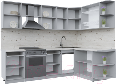 Кухонный гарнитур Интерлиния Берес 1.7x2.6 правая (дуб снежный/серый каспий)