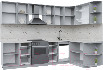 Кухонный гарнитур Интерлиния Берес 1.7x2.9 правая (дуб снежный/серый каспий)
