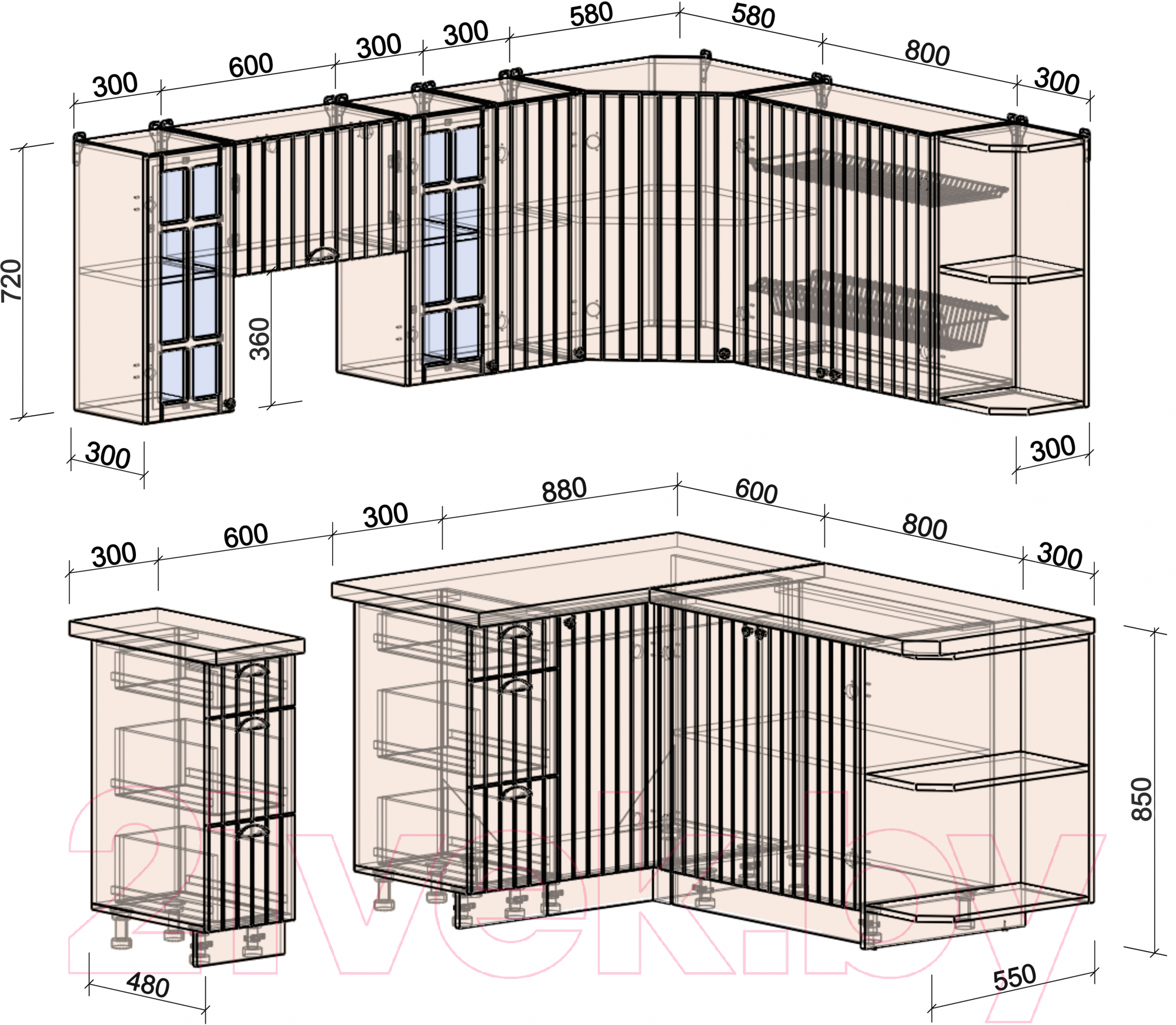 Готовая кухня Интерлиния Берес 1.7x2.1 правая