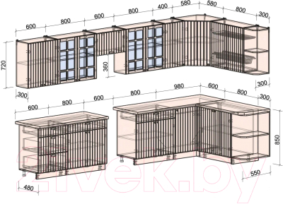 Готовая кухня Интерлиния Берес 1.7x3.8 правая (дуб королевский/бискайская сосна)