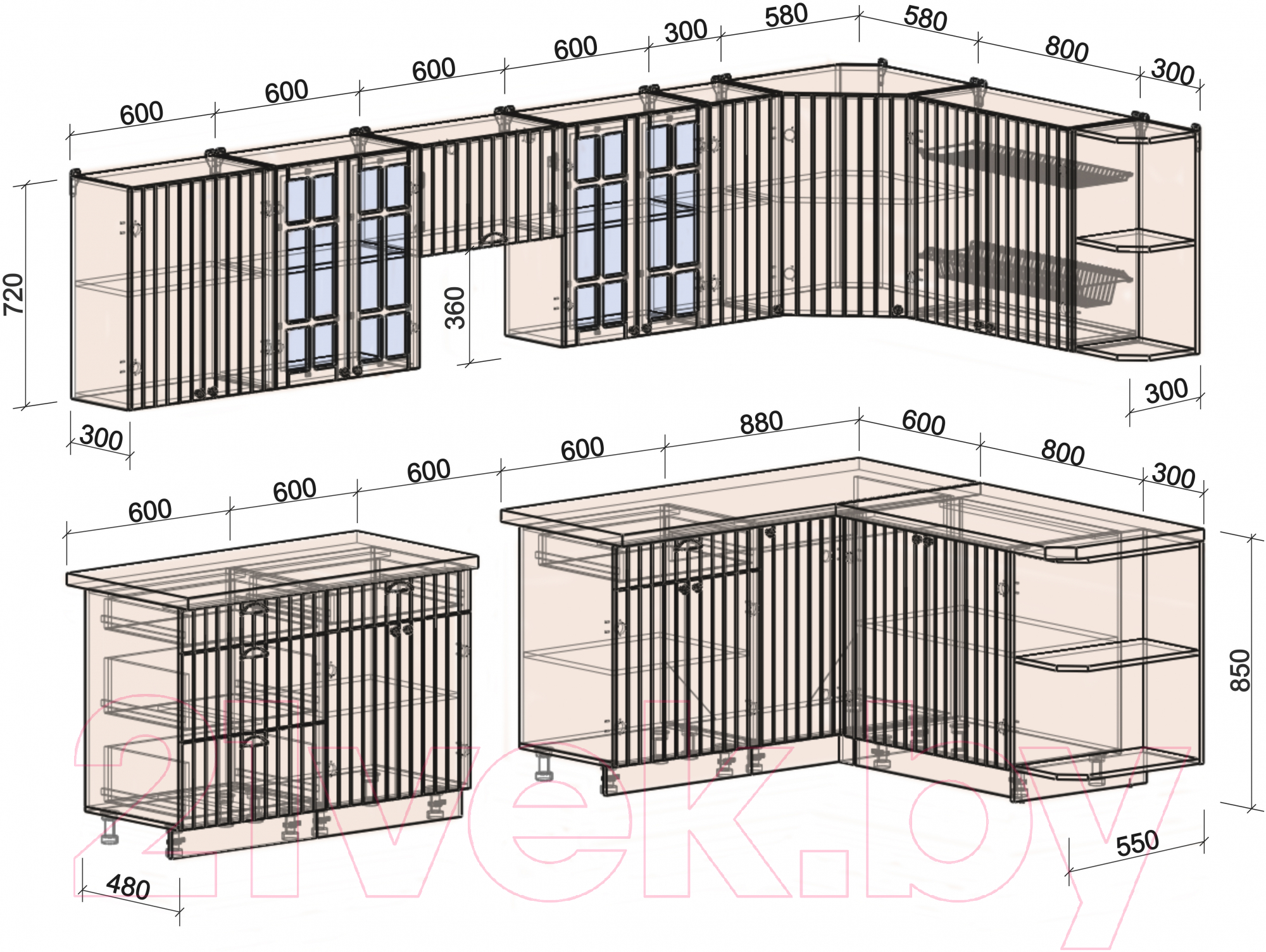 Готовая кухня Интерлиния Берес 1.7x3.3 правая