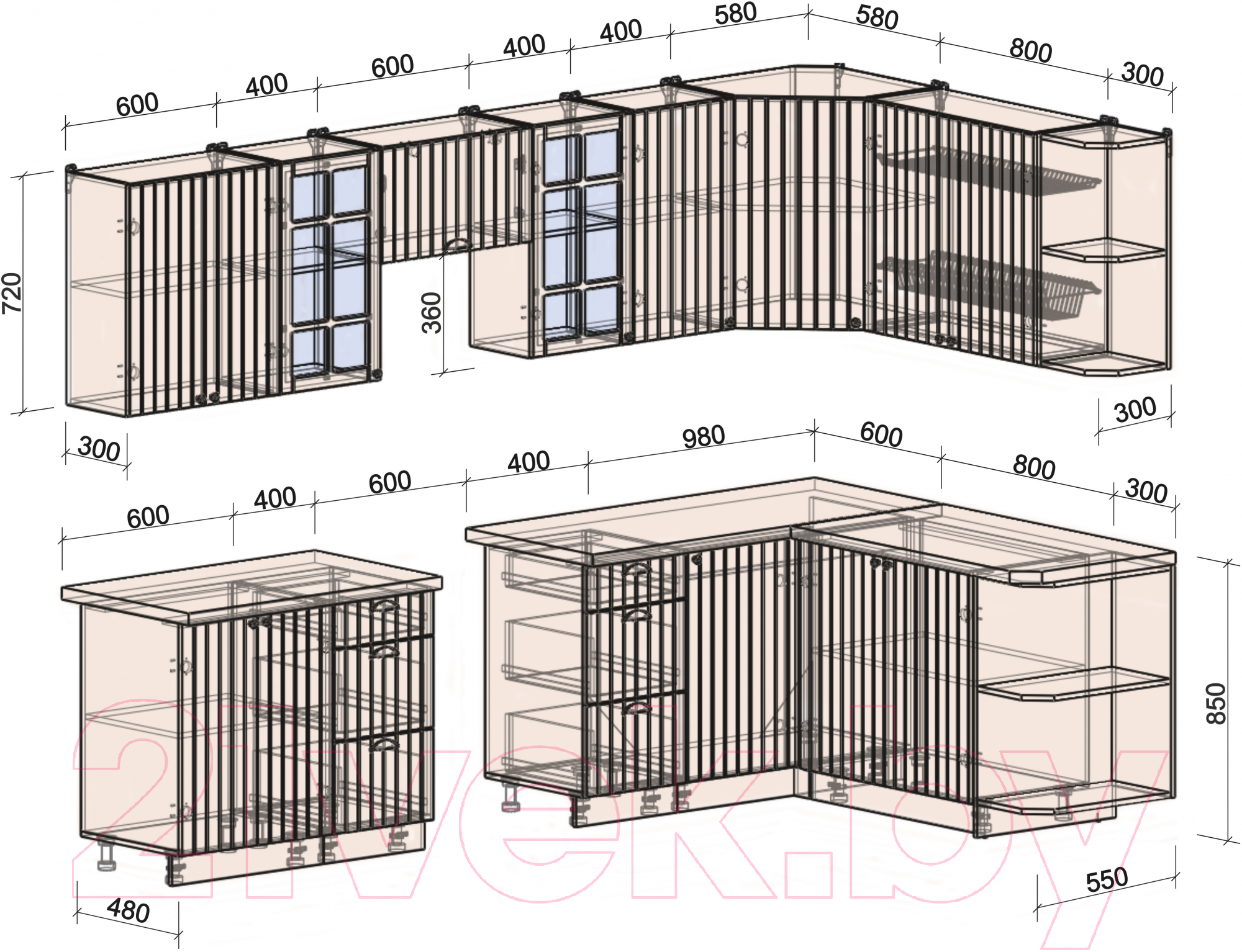 Готовая кухня Интерлиния Берес 1.7x3.0 правая