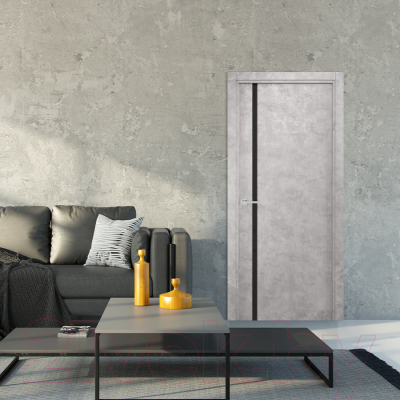 Дверь межкомнатная SMART Соло 70x200 (бетон/черное стекло)