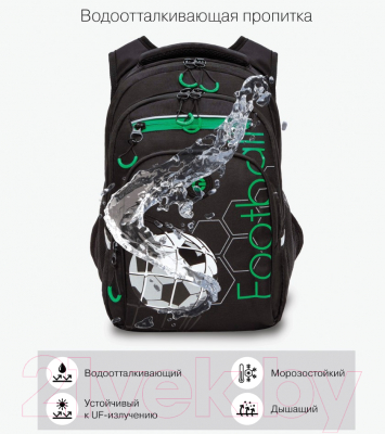 Школьный рюкзак Grizzly RB-350-1 (черный/зеленый)