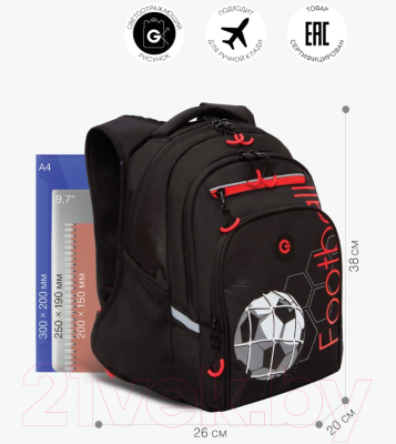 Школьный рюкзак Grizzly RB-350-1 (черный/красный)