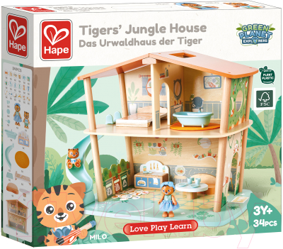 Кукольный домик Hape Дом в джунглях семьи тигров / E3412_HP