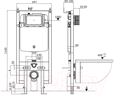 Унитаз подвесной с инсталляцией WeltWasser Amberg 497 + Merzbach 004 MT-GR + Amberg RD-WT