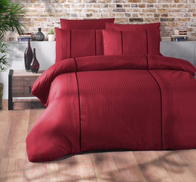 Комплект постельного белья Karven Deluxe Dark Ранфорс Евро / N029 Elegant Red
