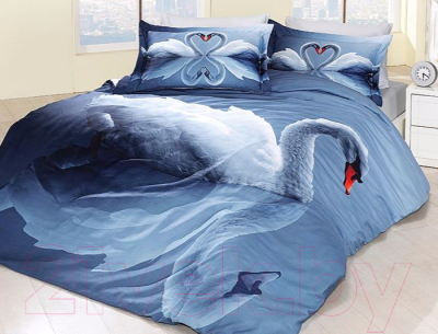 Комплект постельного белья Karven Сатин 3D Евро / N035 Swan Blue