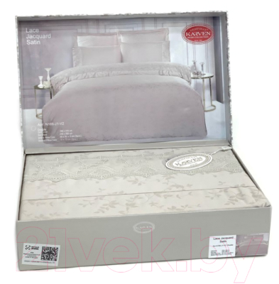 Комплект постельного белья Karven Жаккард/сатин с кружевами Евро / N166-J1-V2