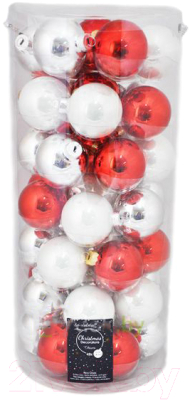 Набор шаров новогодних Kaemingk 143168 (49шт, белый/красный/серебристый)