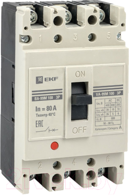 Выключатель автоматический EKF Basic ВА-99М 100/80А 3P 35кА / mccb99-100-80m