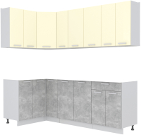 Кухонный гарнитур Интерлиния Мила Лайт 1.2x2.3 без столешницы (ваниль/бетон) - 