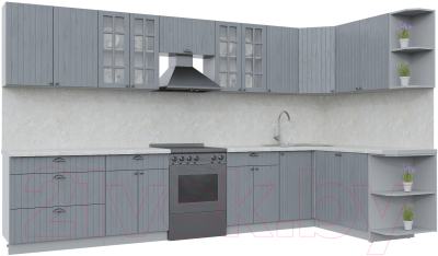 Готовая кухня Интерлиния Берес 1.7x3.6 правая (дуб серый/опал светлый)
