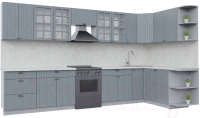 Готовая кухня Интерлиния Берес 1.7x3.7 правая (дуб серый/опал светлый)