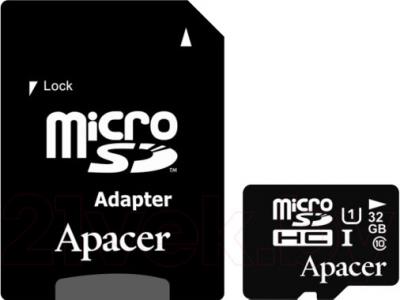 Карта памяти Apacer microSDHC UHS-I (Class 10) 32GB + адаптер (AP32GMCSH10U1-R) - общий вид