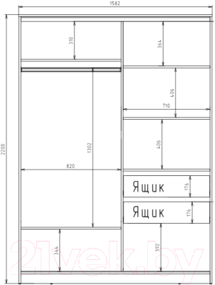 Шкаф-купе Рэйгрупп 158 YYX Elgon РГ-10.03 (ясень снежный/хром) - Схема