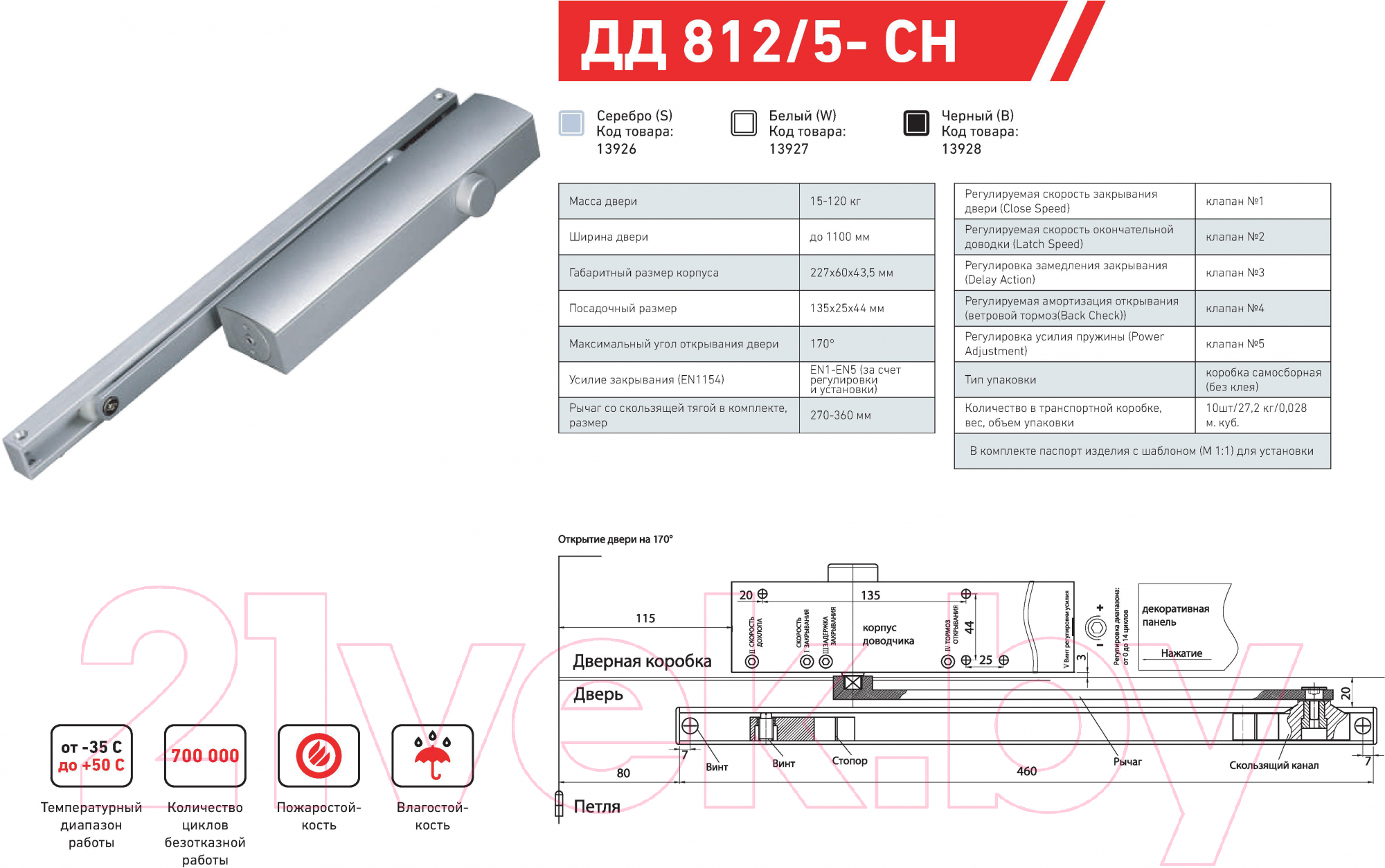 Доводчик с каналом скольжения БУЛАТ ДД 812/5 CH-B (CS+LS+SL+HO+BC+DA+PA)