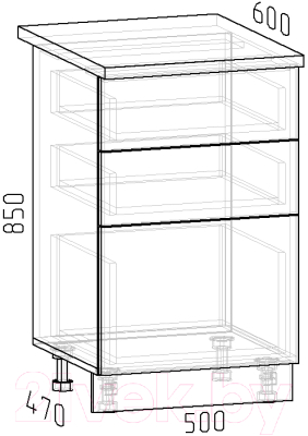 Шкаф-стол кухонный Интермебель Микс Топ ШСР 850-14-500 (вудлайн кремовый/дуб фигурный светлый)