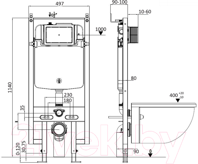 Унитаз подвесной с инсталляцией WeltWasser Amberg 497 + Erlenbach 004 GL-WT + Amberg RD-BL