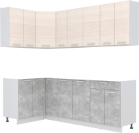 Кухонный гарнитур Интерлиния Мила Лайт 1.2x2.3 без столешницы (вудлайн кремовый/бетон) - 
