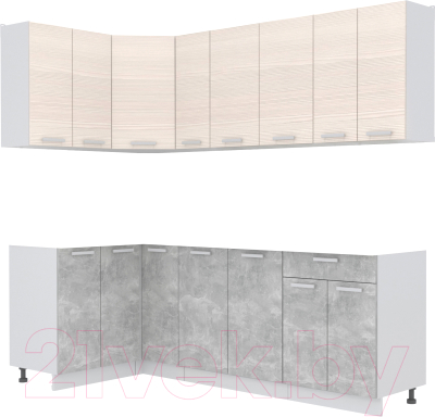 Готовая кухня Интерлиния Мила Лайт 1.2x2.3 без столешницы (вудлайн кремовый/бетон)