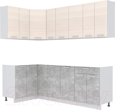 Кухонный гарнитур Интерлиния Мила Лайт 1.2x2.3 без столешницы (вудлайн кремовый/бетон)