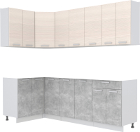 Кухонный гарнитур Интерлиния Мила Лайт 1.2x2.4 без столешницы (вудлайн кремовый/бетон) - 