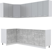 Кухонный гарнитур Интерлиния Мила Лайт 1.2x2.4 без столешницы (серебристый/бетон) - 