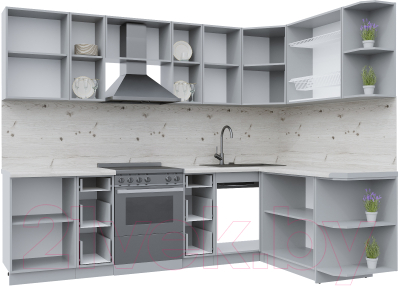 Кухонный гарнитур Интерлиния Берес 1.7x2.7 правая (дуб снежный/дуб королевский/серый каспий)