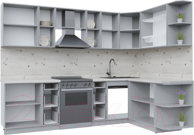 Кухонный гарнитур Интерлиния Берес 1.7x2.8 правая (дуб снежный/дуб королевский/серый каспий)