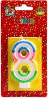 

Свеча для торта Miland, С разноцветной окантовкой и блестками. Цифра 8 / С-2423