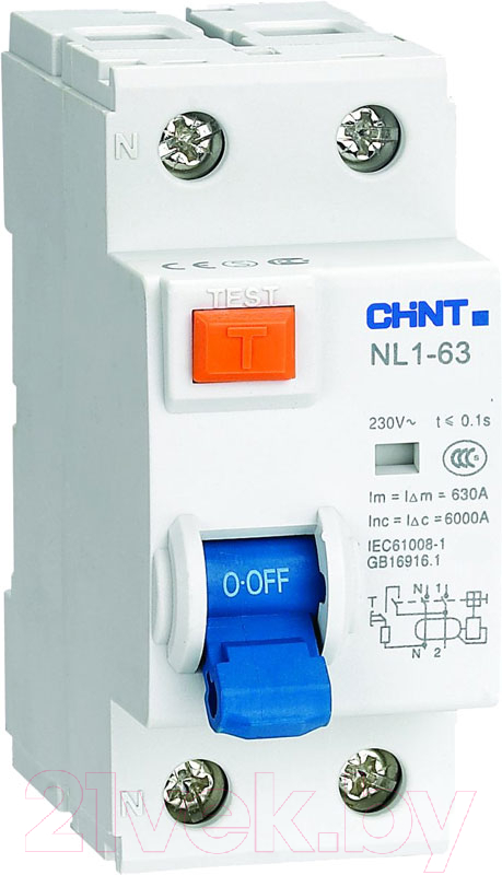 Устройство защитного отключения Chint NL1-63 6kA 2P 63A 30mA тип AC(DB) (R)