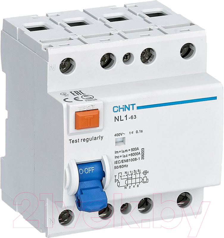 Устройство защитного отключения Chint NL1-63 6kA 4P 63A 30mA AC(DB) (R)