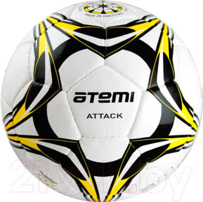 Футбольный мяч Atemi Attack PU (размер 5, белый/чёрный/жёлтый)