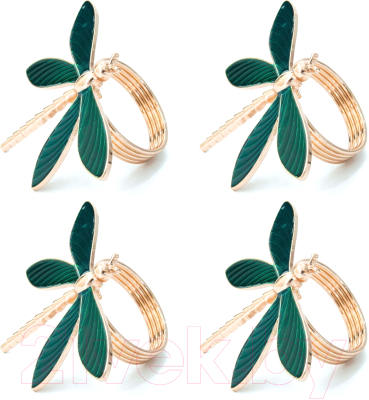 Кольцо для салфеток Arya Dragonfly / 8680943222725 (4шт, золотой/зеленый)