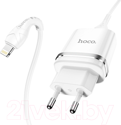 Зарядное устройство сетевое Hoco N1+кабель Lightning (белый)