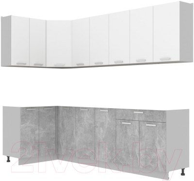Готовая кухня Интерлиния Мила Лайт 1.2x2.6 без столешницы (белый платинум/бетон)