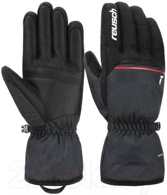 Перчатки лыжные Reusch Snow King / 6201198-7680 (р-р 8, Black/Black Melange/Fire Red)