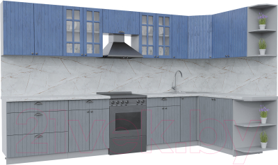 Готовая кухня Интерлиния Берес 1.7x3.5 правая (дуб лазурный/дуб серый/серый каспий)