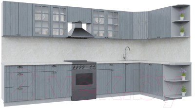 Готовая кухня Интерлиния Берес 1.7x3.8 правая (дуб серый/опал светлый)