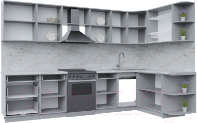 Кухонный гарнитур Интерлиния Берес 1.7x3.2 правая (дуб полярный/дуб серый/травертин серый)