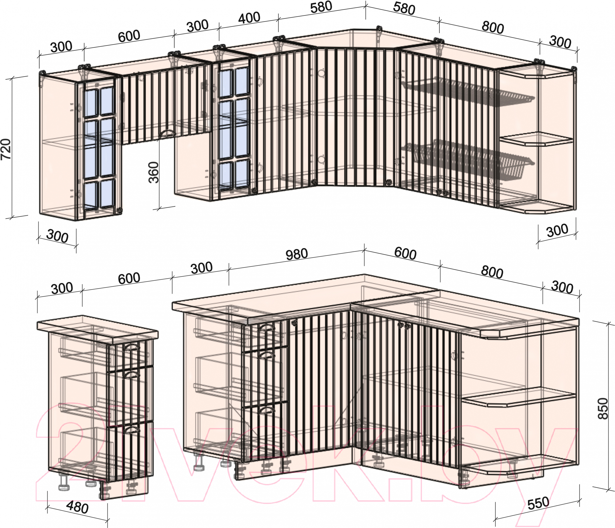 Готовая кухня Интерлиния Берес 1.7x2.2 правая