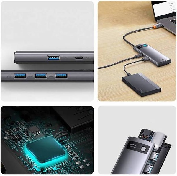 USB-хаб Baseus Metal Gleam 4в1 / WKWG070113 (серый)