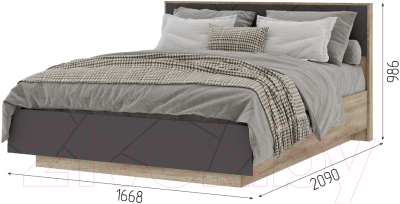 Двуспальная кровать Стендмебель Даллас КР 01 160x200 (софт графит/дуб каньон)