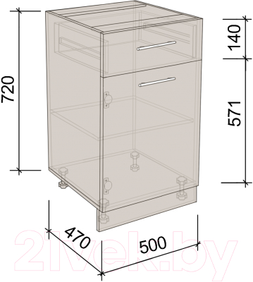 Шкаф-стол кухонный Артём-Мебель 500мм СН-114.09-Ш (ДСП дуб крафт белый)