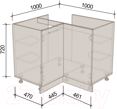 Шкаф под мойку Артём-Мебель Угловой 1000x1000мм СН-114.94 (ДСП бетон спаркс)