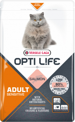 Сухой корм для кошек Opti Life С чувствительным пищеварением лосось / 441319 (2.5кг)