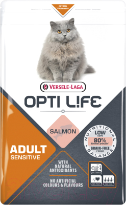 Сухой корм для кошек Opti Life С чувствительным пищеварением. Лосось / 441322 (7.5кг)